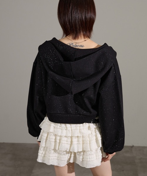 apres jour mignon（アプレジュールミニョン）の「【セットアップ着用可能】キラキラポンチパーカー（パーカー・レディース・ブラック/チャコールグレー/ネイビー/オフホワイト/杢グレー・SMALL/LARGE）」の12枚目の写真
