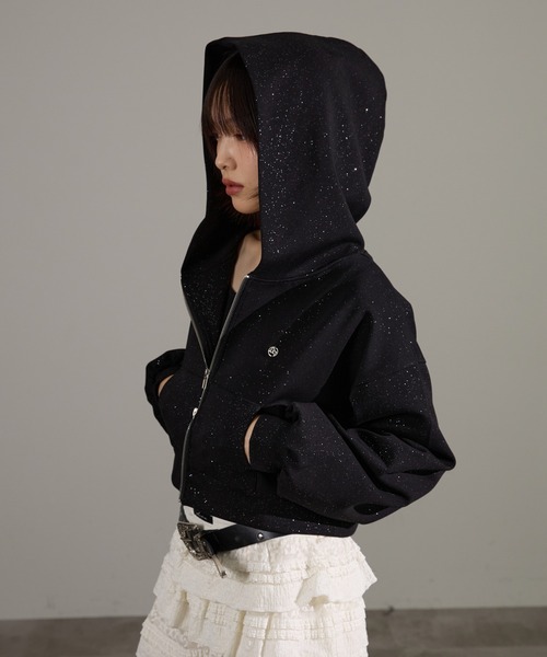 apres jour mignon（アプレジュールミニョン）の「【セットアップ着用可能】キラキラポンチパーカー（パーカー・レディース・ブラック/チャコールグレー/ネイビー/オフホワイト/杢グレー・SMALL/LARGE）」の13枚目の写真