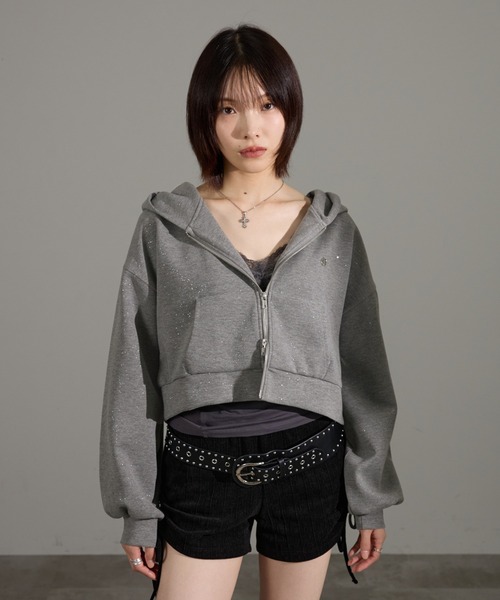 apres jour mignon（アプレジュールミニョン）の「【セットアップ着用可能】キラキラポンチパーカー（パーカー・レディース・ブラック/チャコールグレー/ネイビー/オフホワイト/杢グレー・SMALL/LARGE）」の18枚目の写真
