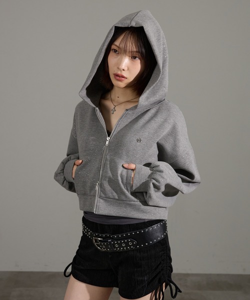 apres jour mignon（アプレジュールミニョン）の「【セットアップ着用可能】キラキラポンチパーカー（パーカー・レディース・ブラック/チャコールグレー/ネイビー/オフホワイト/杢グレー・SMALL/LARGE）」の20枚目の写真