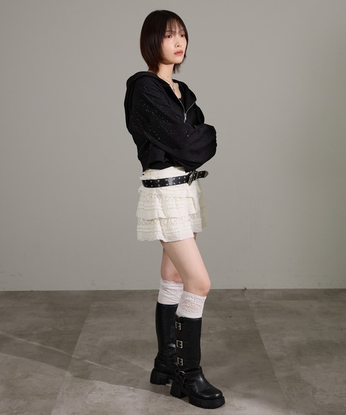 apres jour mignon（アプレジュールミニョン）の「【セットアップ着用可能】キラキラポンチパーカー（パーカー・レディース・ブラック/チャコールグレー/ネイビー/オフホワイト/杢グレー・SMALL/LARGE）」の14枚目の写真