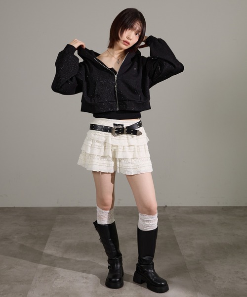 apres jour mignon（アプレジュールミニョン）の「【セットアップ着用可能】キラキラポンチパーカー（パーカー・レディース・ブラック/チャコールグレー/ネイビー/オフホワイト/杢グレー・SMALL/LARGE）」の15枚目の写真