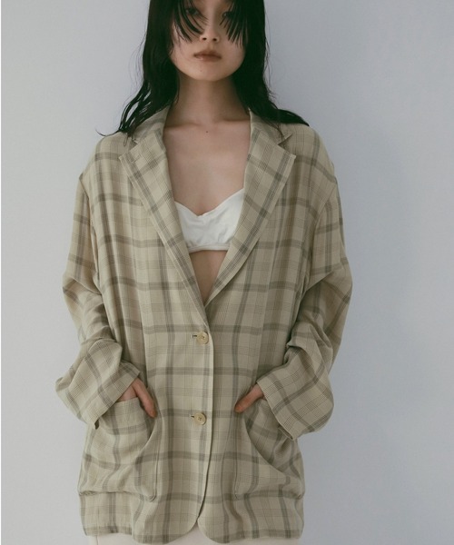 anuke（アンヌーク）の「Check Over Jacket（テーラードジャケット・レディース・ブルー/クリーム・36inch/38inch）」の2枚目の写真