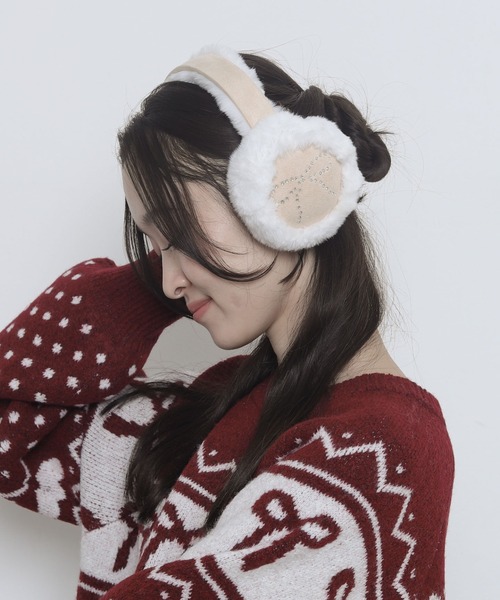 WEGO(ウィゴー)の「WEGO/リボンラインストーンファーイヤーマフ(イヤーマフ・レディース・その他1/サックスブルー/ライトベージュ/ライトピンク・FREE)」の2枚目の写真