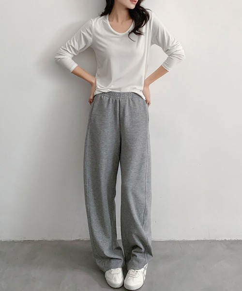 LOWO(ロワ)の「スウェット カーブパンツ 冬 レディース 秋冬 ウエストゴム(スウェットパンツ・レディース・チャコールグレー/グレー/ブラック・L/M)」の4枚目の写真