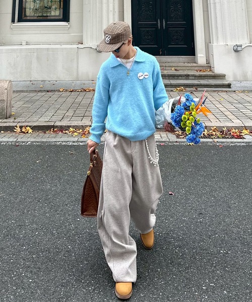 UNDERSTATEMENTs(アンダーステイトメント)の「【ユニセックス】缶バッチ付きスキッパーニットポロ(ニット/セーター・メンズ・グレー/ライトブルー/ネイビー・MEDIUM/LARGE)」の10枚目の写真