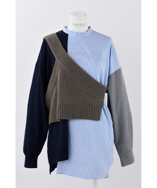 ENFOLD(エンフォルド)の「Knit コンビプルオーバー(ニット/セーター・レディース・ベージュ系その他/ダークネイビー・38)」の1枚目の写真