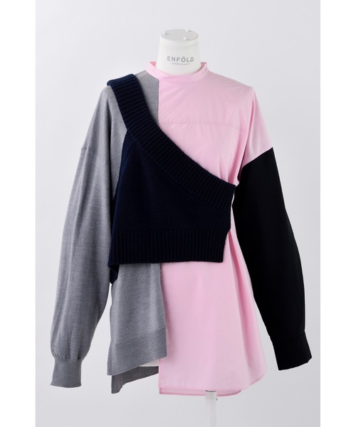 ENFOLD(エンフォルド)の「Knit コンビプルオーバー(ニット/セーター・レディース・ベージュ系その他/ダークネイビー・38)」の2枚目の写真