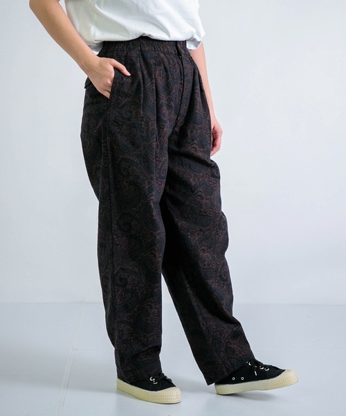 FDN47【極美品】ウィンダンシー/Hパンツ/刺繍ロゴ/ペイズリー/黒/L D.M.G / ディーエムジー] オーガニックペイズリージャカード フェザー