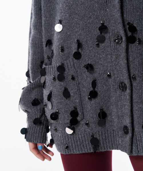 新品 jose moon ビジュー ニット カーディガン グレー BIJOU OVER KNIT CARDIGAN/ビジューオーバーニットカーディガン