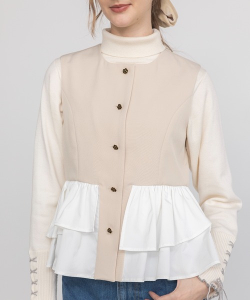 idem（イデム）の「peplum lady vest / ノースリーブペプラムベスト（ベスト・レディース・ベージュ/ブラック・FREE）」の14枚目の写真