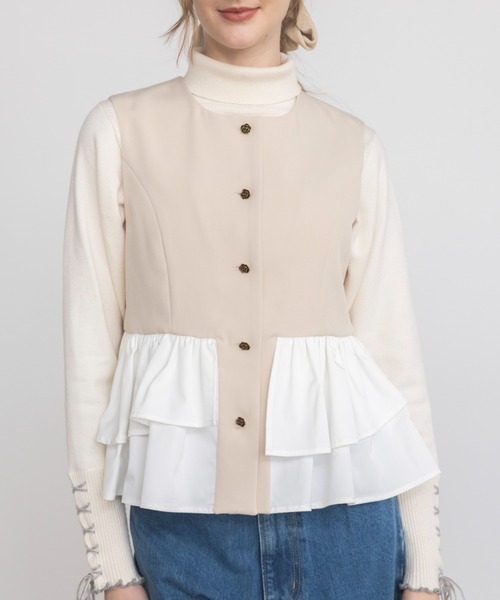 idem（イデム）の「peplum lady vest / ノースリーブペプラムベスト（ベスト・レディース・ベージュ/ブラック・FREE）」の16枚目の写真