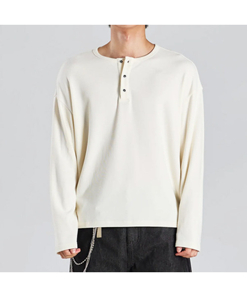 BUTTON SEOUL(ボタンソウル)の「エココージー ヘンリーネック ニットTシャツ (アイボリー)(Tシャツ/カットソー・レディース・その他・MEDIUM/LARGE/X-LARGE)」の1枚目の写真
