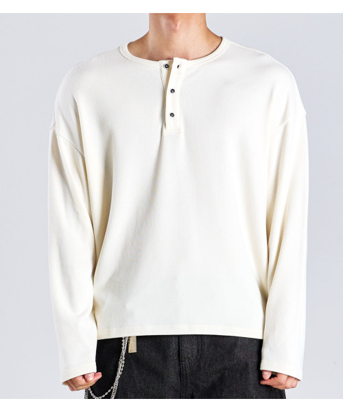 BUTTON SEOUL(ボタンソウル)の「エココージー ヘンリーネック ニットTシャツ (アイボリー)(Tシャツ/カットソー・レディース・その他・MEDIUM/LARGE/X-LARGE)」の2枚目の写真