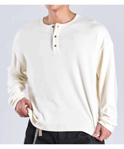 BUTTON SEOUL(ボタンソウル)の「エココージー ヘンリーネック ニットTシャツ (アイボリー)(Tシャツ/カットソー・レディース・その他・MEDIUM/LARGE/X-LARGE)」の6枚目の写真