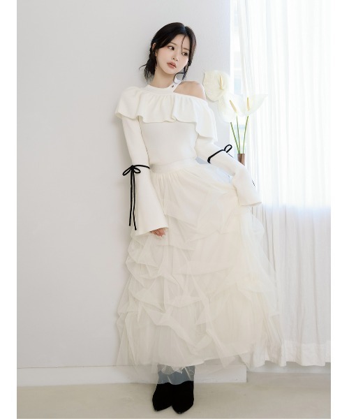 ベルスリーブフリルニットトップス（ニット/セーター）｜Darich