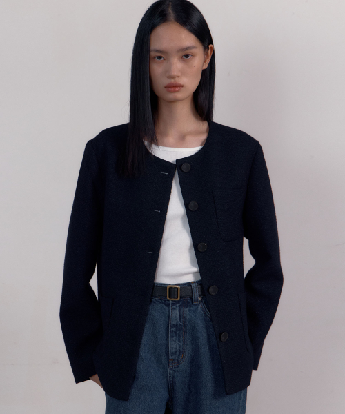 Over Pocket Tweed Jacket (Shine Navy)