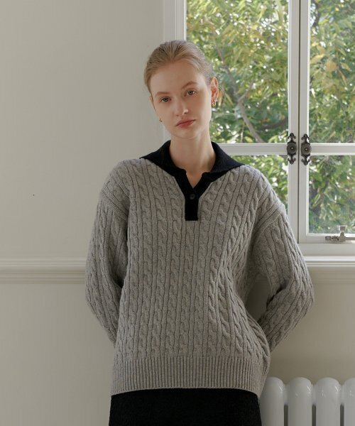 YUPPE（ヨッペ）の「OVER COLLAR KNIT_GRAY（ニット/セーター・レディース・その他・FREE）」の3枚目の写真