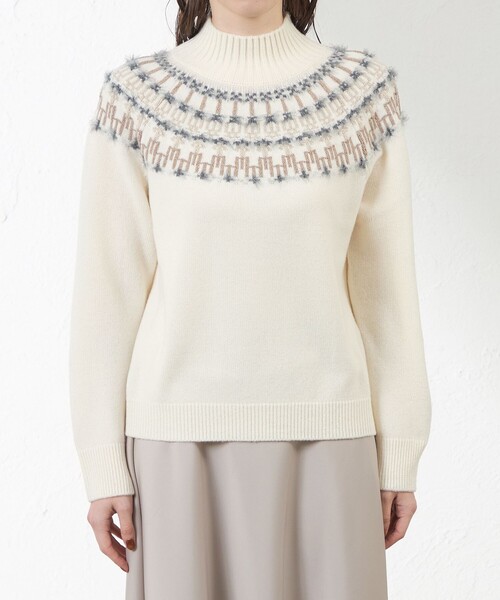 amaca（アマカ）の「ジャカード求心ニット（ニット/セーター・レディース・オフホワイト/ダークネイビー・38/40）」の7枚目の写真