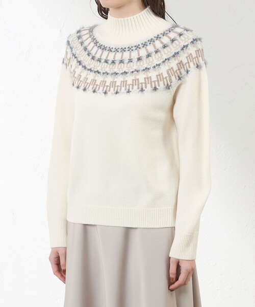 amaca（アマカ）の「ジャカード求心ニット（ニット/セーター・レディース・オフホワイト/ダークネイビー・38/40）」の6枚目の写真