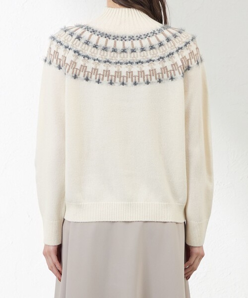 amaca（アマカ）の「ジャカード求心ニット（ニット/セーター・レディース・オフホワイト/ダークネイビー・38/40）」の5枚目の写真