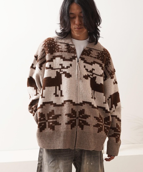 1111clothing(ワンフォークロージング)の「ダブルZIP ノルディック ルーズ カウチンニット / Double-Zip Nordic Loose Cowichan Knit(カーディガン/ボレロ・メンズ・ネイビー/ブラウン/グレー・M/L)」の11枚目の写真