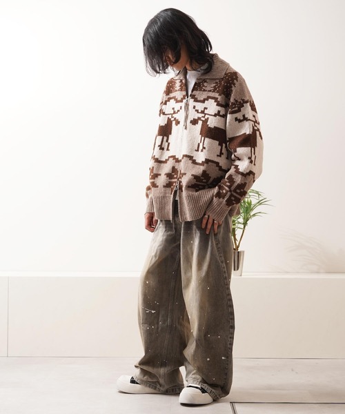 1111clothing(ワンフォークロージング)の「ダブルZIP ノルディック ルーズ カウチンニット / Double-Zip Nordic Loose Cowichan Knit(カーディガン/ボレロ・メンズ・ネイビー/ブラウン/グレー・M/L)」の12枚目の写真