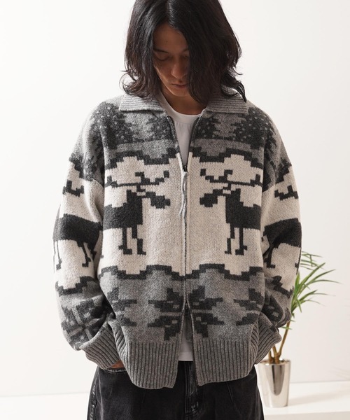 1111clothing(ワンフォークロージング)の「ダブルZIP ノルディック ルーズ カウチンニット / Double-Zip Nordic Loose Cowichan Knit(カーディガン/ボレロ・メンズ・ネイビー/ブラウン/グレー・M/L)」の6枚目の写真