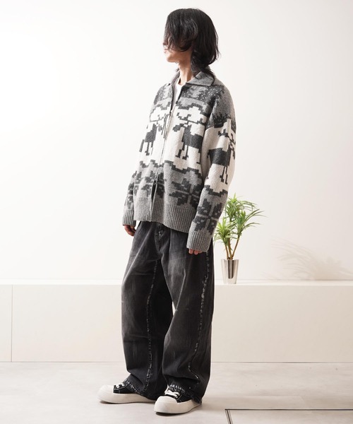 1111clothing(ワンフォークロージング)の「ダブルZIP ノルディック ルーズ カウチンニット / Double-Zip Nordic Loose Cowichan Knit(カーディガン/ボレロ・メンズ・ネイビー/ブラウン/グレー・M/L)」の7枚目の写真