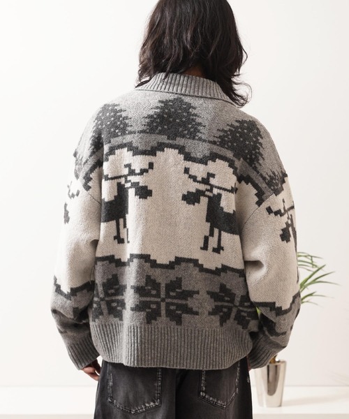 1111clothing(ワンフォークロージング)の「ダブルZIP ノルディック ルーズ カウチンニット / Double-Zip Nordic Loose Cowichan Knit(カーディガン/ボレロ・メンズ・ネイビー/ブラウン/グレー・M/L)」の9枚目の写真