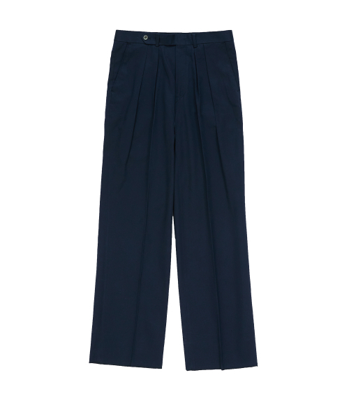 BELLIEF(ベリーフ)の「Gabardine cotton Double Pleats Wide Chino Pants (Navy)(その他パンツ・メンズ・その他・MEDIUM/LARGE/X-LARGE)」の1枚目の写真