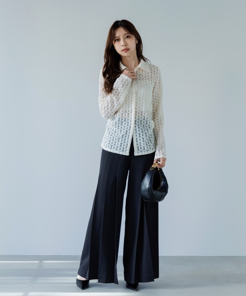 SENEE（セニー）の「high waist pleated slacks（ハイウエストプリーツスラックス）（スラックス・レディース・ベージュ/ブラック・MEDIUM/SMALL）」の6枚目の写真