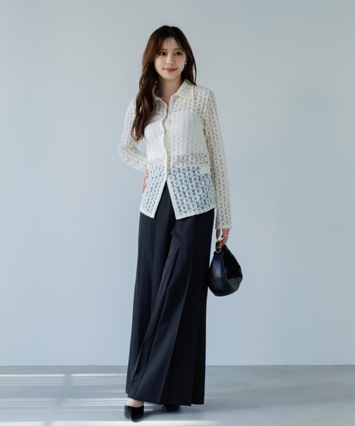 SENEE（セニー）の「high waist pleated slacks（ハイウエストプリーツスラックス）（スラックス・レディース・ベージュ/ブラック・MEDIUM/SMALL）」の7枚目の写真