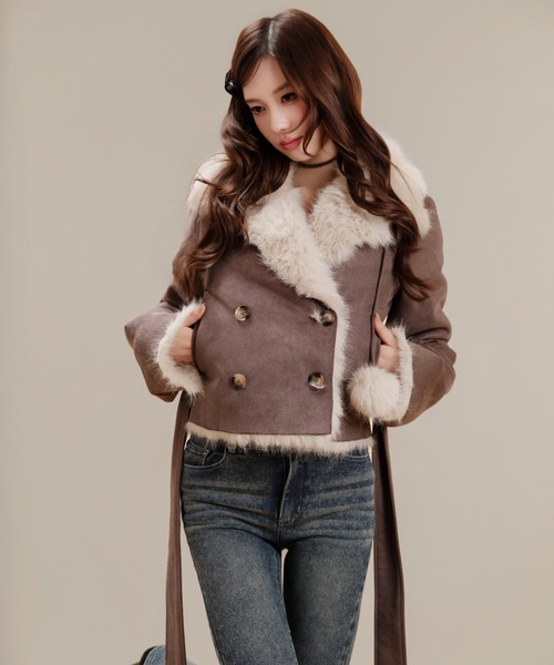 silent(and)(サイレントアンド)の「Velvet BonBon Coat(Short)(ムートンコート・レディース・ブラウン・SHORT)」の4枚目の写真