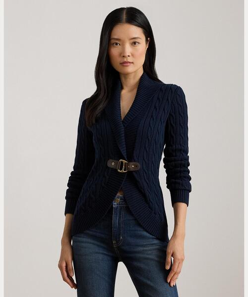 バックルトリム ケーブル ショールカラー カーディガン（カーディガン