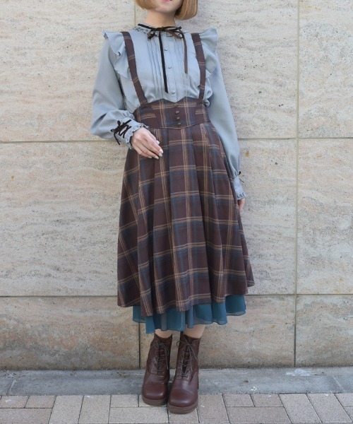 axes femme(アクシーズファム)の「サス付レースアップスカート(スカート・レディース・ブラック/ダークブラウン/パープル/グレー/ベージュ・FREE)」の3枚目の写真