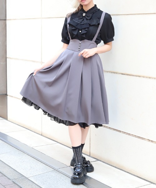 axes femme(アクシーズファム)の「サス付レースアップスカート(スカート・レディース・ブラック/ダークブラウン/パープル/グレー/ベージュ・FREE)」の2枚目の写真