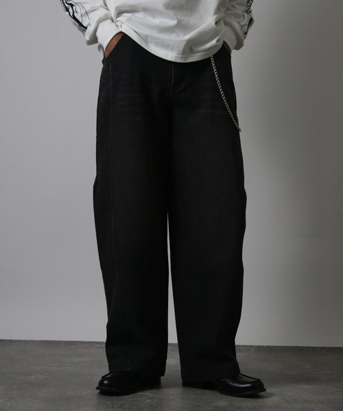 NYLAUS（ナイラス）の「【Nylaus】【セット商品】2026新作 チェーン付き ヴィンテージ バレルパンツ デニムパンツ カーブパンツ（デニムパンツ・メンズ・ネイビー/ブラック/ブルー/カモフラージュ・L/LL/M）」の2枚目の写真