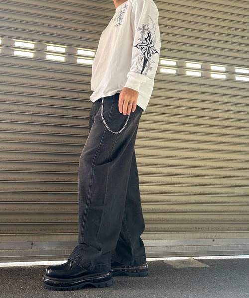 NYLAUS（ナイラス）の「【Nylaus】【セット商品】2026新作 チェーン付き ヴィンテージ バレルパンツ デニムパンツ カーブパンツ（デニムパンツ・メンズ・ネイビー/ブラック/ブルー/カモフラージュ・L/LL/M）」の5枚目の写真