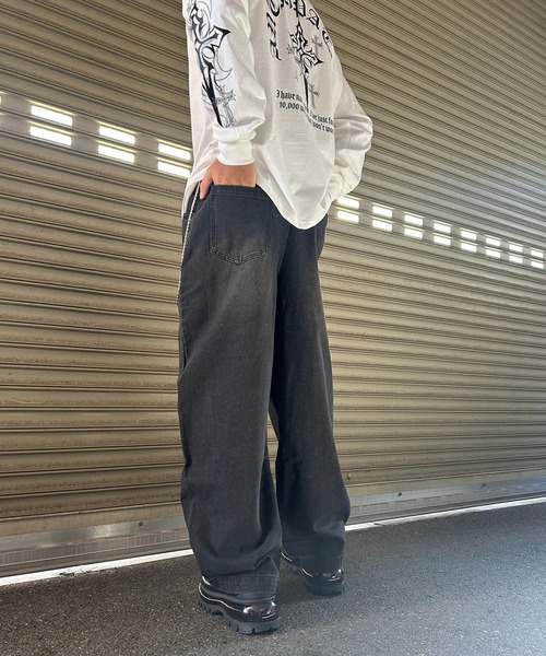 NYLAUS（ナイラス）の「【Nylaus】【セット商品】2026新作 チェーン付き ヴィンテージ バレルパンツ デニムパンツ カーブパンツ（デニムパンツ・メンズ・ネイビー/ブラック/ブルー/カモフラージュ・L/LL/M）」の7枚目の写真