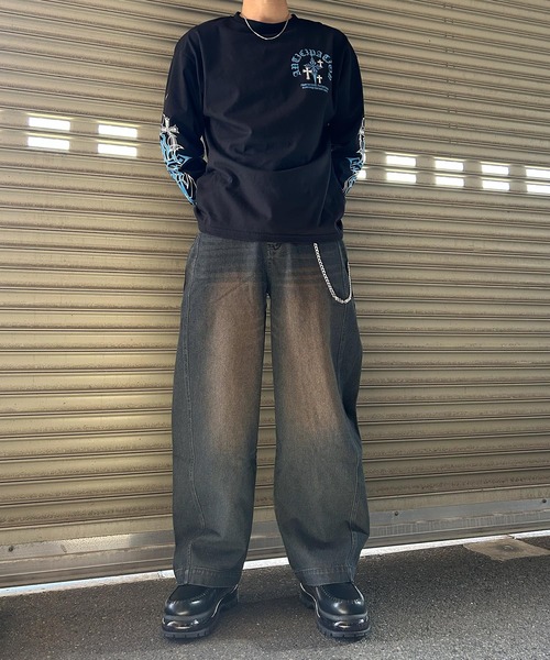 NYLAUS（ナイラス）の「【Nylaus】【セット商品】2026新作 チェーン付き ヴィンテージ バレルパンツ デニムパンツ カーブパンツ（デニムパンツ・メンズ・ネイビー/ブラック/ブルー/カモフラージュ・L/LL/M）」の10枚目の写真