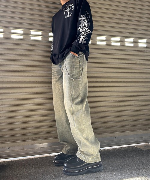 NYLAUS（ナイラス）の「【Nylaus】【セット商品】2026新作 チェーン付き ヴィンテージ バレルパンツ デニムパンツ カーブパンツ（デニムパンツ・メンズ・ネイビー/ブラック/ブルー/カモフラージュ・L/LL/M）」の14枚目の写真