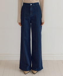 Pintuck Raw Denim Wide Pants (blue)
