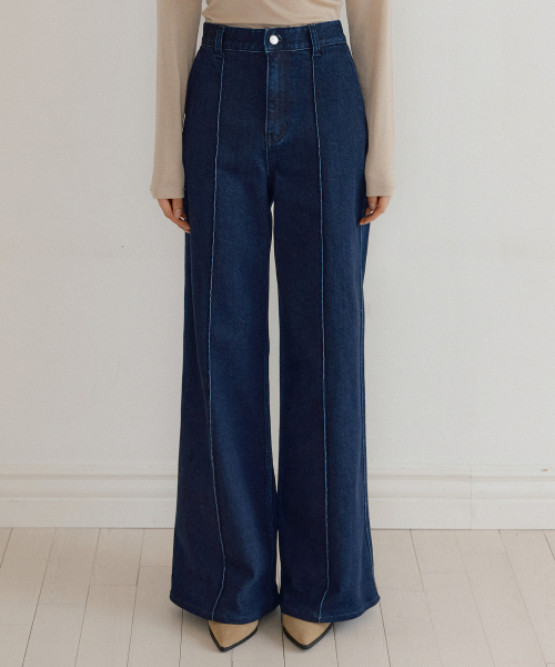 セール】Pintuck Raw Denim Wide Pants (blue)（デニムパンツ）｜LUCIR