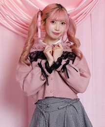 axes femme POETIQUE | 袖口レース衿付きニットカーディガン(カーディガン/ボレロ)