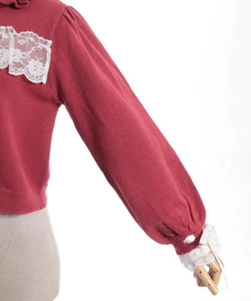 axes femme POETIQUE（アクシーズファムポエティック）の「袖口レース衿付きニットカーディガン（カーディガン/ボレロ・レディース・ピンク/レッド/ブラック・MEDIUM）」の10枚目の写真