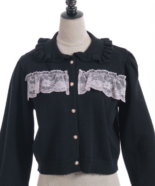 axes femme POETIQUE（アクシーズファムポエティック）の「袖口レース衿付きニットカーディガン（カーディガン/ボレロ・レディース・ピンク/レッド/ブラック・MEDIUM）」の14枚目の写真