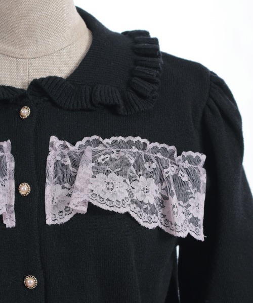 axes femme POETIQUE（アクシーズファムポエティック）の「袖口レース衿付きニットカーディガン（カーディガン/ボレロ・レディース・ピンク/レッド/ブラック・MEDIUM）」の16枚目の写真