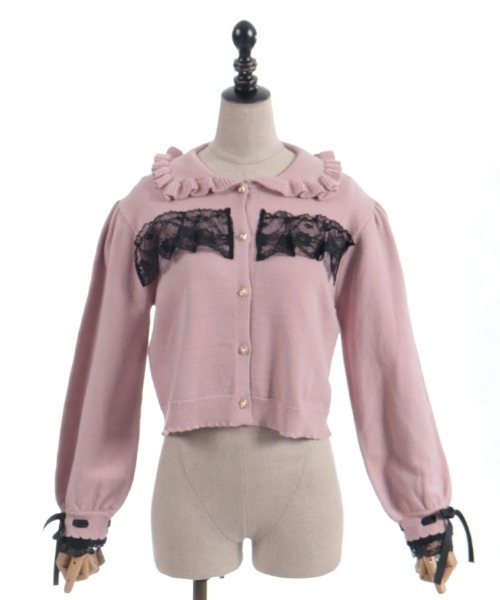 axes femme POETIQUE（アクシーズファムポエティック）の「袖口レース衿付きニットカーディガン（カーディガン/ボレロ・レディース・ピンク/レッド/ブラック・MEDIUM）」の20枚目の写真