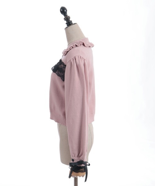 axes femme POETIQUE（アクシーズファムポエティック）の「袖口レース衿付きニットカーディガン（カーディガン/ボレロ・レディース・ピンク/レッド/ブラック・MEDIUM）」の21枚目の写真